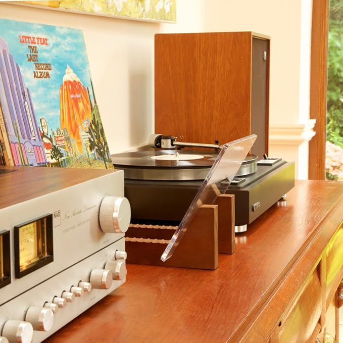 KAIU Vinyl Record Storage Holder - Solid Wood with Crystal Clear Acrylic Holder - Premium Design, Perfect 12" LPs or 7" Singles Display Unit - Stores and Supports up to 50 Albums (Vintage Brown)