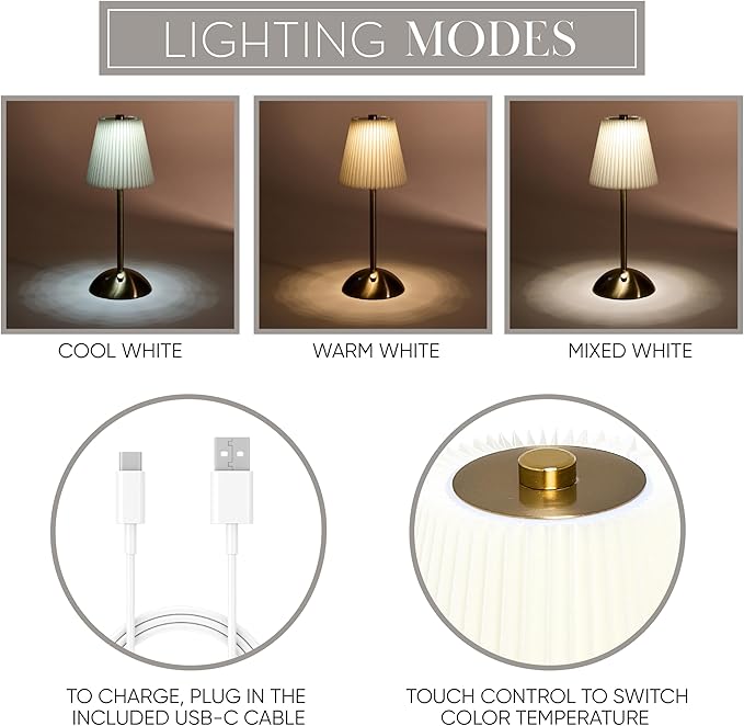 Camden Reed Table Lamp, Desk lamp, 3 Different Lighting Modes, Modern Minimal Design for Dinner/Coffee Table/Restaurant/Bedroom, Bell Gold
