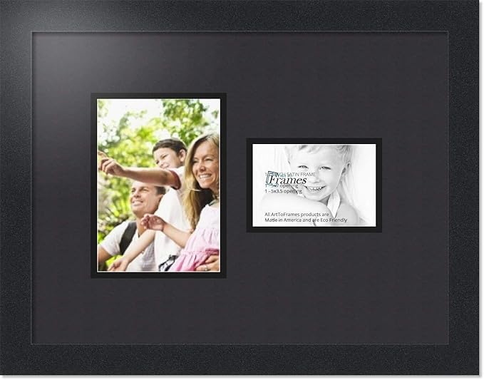 Art to Frames Double-Multimat-109-89/89-FRBW26079 Collage Photo Frame Double Mat with 1 - 3.5x5, 5x7 Openings and Satin Black Frame