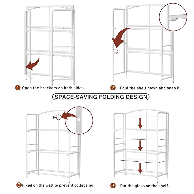 Crofy No Assembly Folding Bookshelf for Living Room, 3 Tier White Collapsible Book Shelf for Home Office, Portable Bookcase Storage Organizer