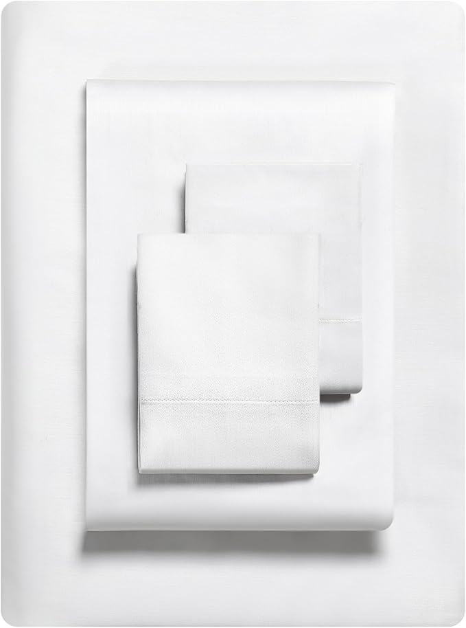 Vera Wang - Queen Sheet Set, Luxury Sateen Cotton Bedding, 800 Thread Count, Soft & Smooth Room Essentials (White, Queen)