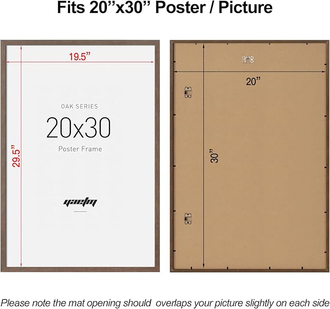 Yaetm Minimalist 20x30 Frame - Brown Walnut, Solid Wood 20x30 Poster Frame for Picture & Art Print, Lightweight, Horizontal and Vertical Wall Hanging for Photo Gallery (3 Pack, Walnut)