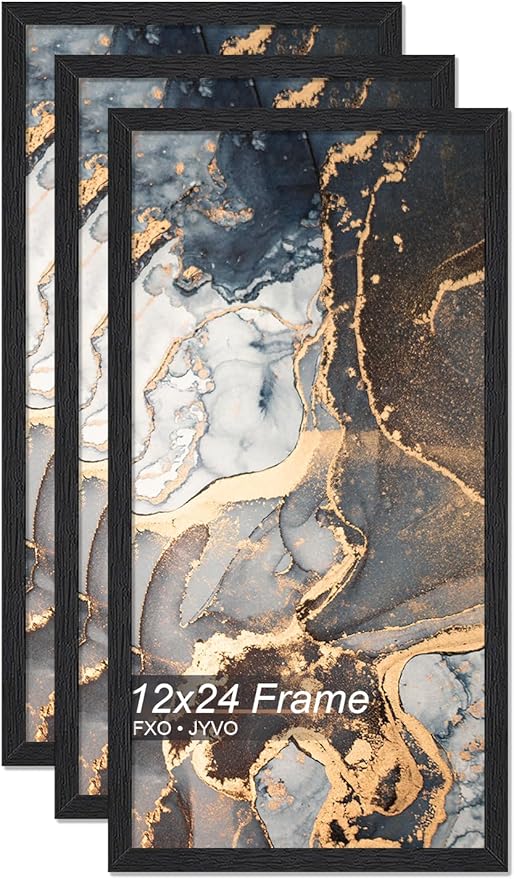 Engineered Wood 12x24 Picture Frame Set of 3, Black Frame for 12 x 24 Inch Picture Poster Photo, Light Weight 12 by 24 Frame with Wood-grain for Wall - 3 Pack/Black/12 x24