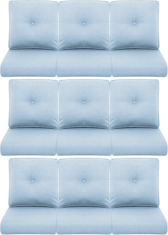 9-Piece Outdoor Patio Cushion Set - Fade & Water Resistant with Removable Olefin Cover, 22x24x4 Inch Memory Foam Cushions for Wicker Sectional Sofa – Baby Blue/Buckle