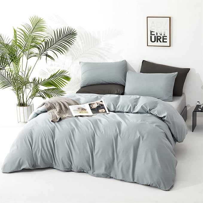 CLOTHKNOW Light Blue Full Size Comforter Sets 3Pcs Blue Bedding Comforter Sets Soft All Season Comforter with 2 Pillow Cases Women Men Comforter