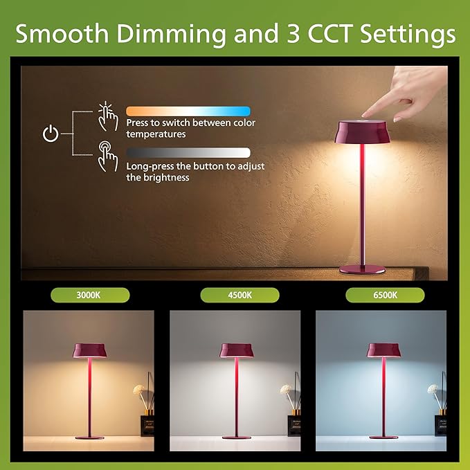 Philips Cordless Table Lamp, Portable Outdoor LED Desk Light,Rechargeable Battery Operated, 2 Adjustable Height, Touch Control & 3 Color Stepless Dimming, Waterproof Lamps for Restaurant/Bedroom