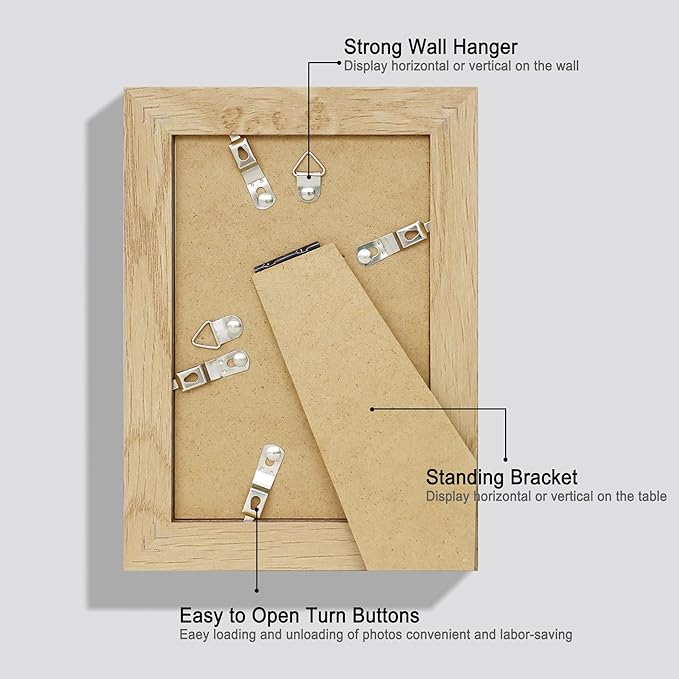 5x7 Picture Frame Set of 2, Made of Real Glass and Natural Oak Wooden Frame - Display Pictures 4x6 with Mat or 5x7 Without Mat, 5 by 7 Photo Frame for Wall or Tabletop Display
