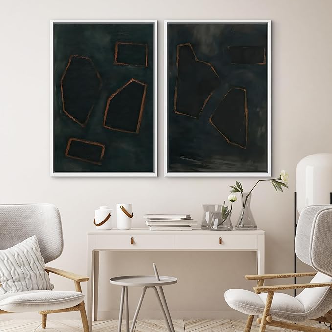 SIGNWIN Framed Wall Art Print Set Dark Geometric Abstract Modern Minimalist Shapes Illustrations Modern Art Rustic Relax/Calm Multicolor for Living Room, Bedroom, Office - 24"x36"x2 WHITE