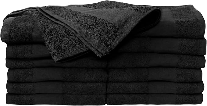 ForPro Premium Bleach Tough Salon Towels, Black, 100% Cotton, Bleach-Proof Towels, Stain Resistant, 16” W x 27” L, 12-Count