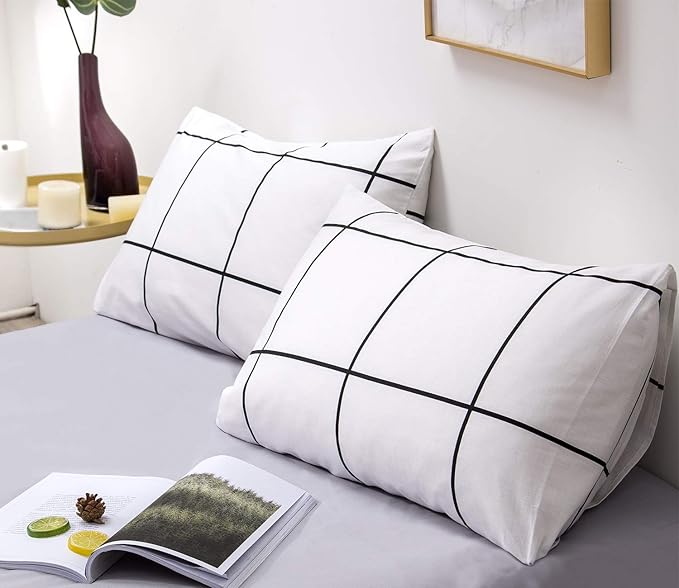 Pureant White Plaid Comforter Sets Full Size Black and Grid Bedding Comforters Cotton Women Men Modern Simple Geometric Quilt Adults Teens Buffalo Soft Full(80''*90''-Comforter)