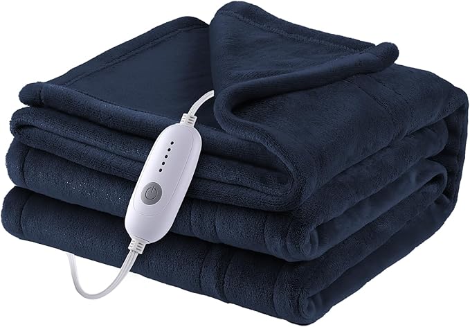 Electric Heated Blanket Microplush Cover Blanket, Full Size 72"x84" with 5 Heat Settings & 10 Hours Auto Off, Cozy & Warm for All Night, Machine Washable, Dark Blue