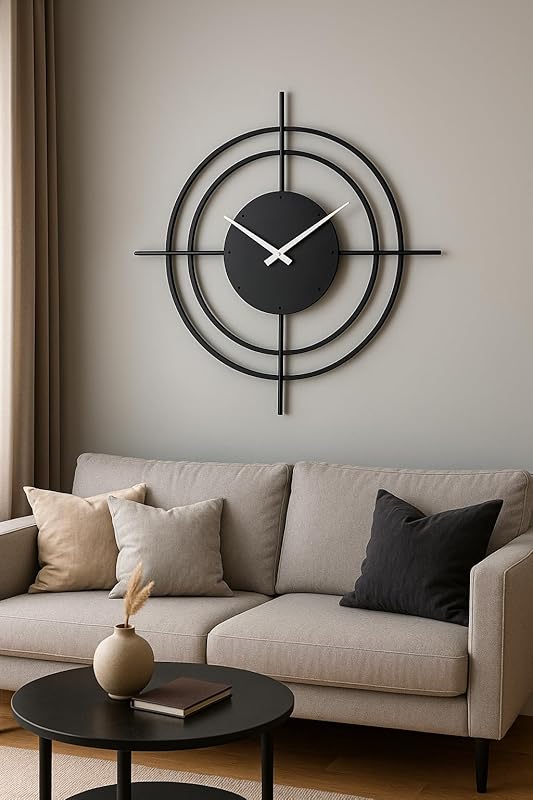 Metal Large Wall Clock, Rustic Wall Clock, Oversized Farmhouse Wall Clock, Modern Minimalist Round Wall Clock, Industrial Wall Art Decorative (Silver, 28 Inch / 70 cm)
