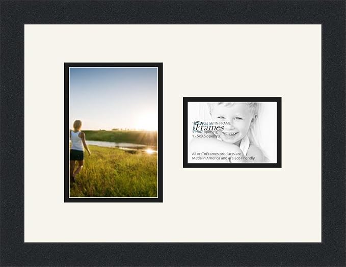 ArtToFrames Collage Photo Frame Double Mat with 1-3.5x5, 5x7 Openings and Satin Black Frame