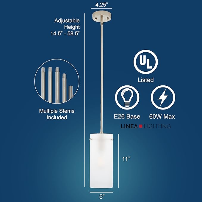 Linea di Liara Effimero Modern Brushed Nickel Pendant Light Fixtures Over Kitchen Island Sink Lighting Ceiling Hanging Farmhouse Mini Metal Industrial Pendant Lighting Large Frosted Glass Shade