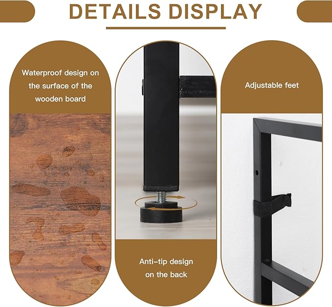 Triple 4 Tier Bookshelf, Tall Book Shelf with 11 Open Display Shelves, Adjustable Industrial Bookcase in Living Room, Bedroom, Wide Metal Bookshelf Book Case for Home & Office, Rustic Brown