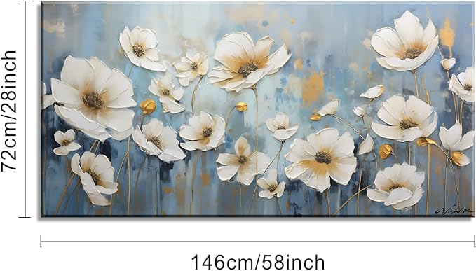 Blooming White Flowers Plants Wall Art Decor Artwork for Bedroom (30x60 Inches)
