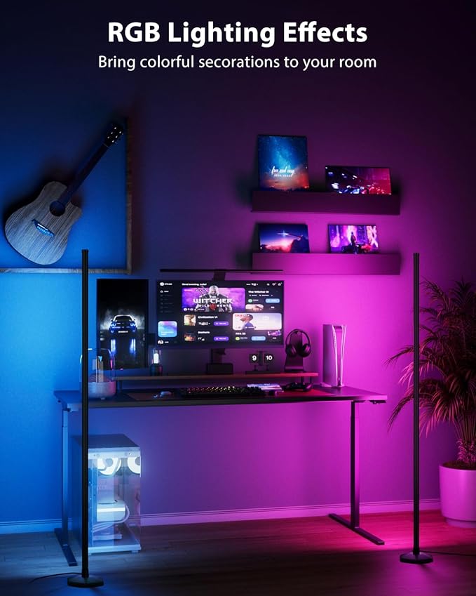 RGB Corner Floor Lamp, 65" Color Changing LED Corner Lamp with APP Control, Modern Standing Lamp with Music Sync and 16 Million DIY Colors, Heavy Base for Bedroom Living Room Gaming Room