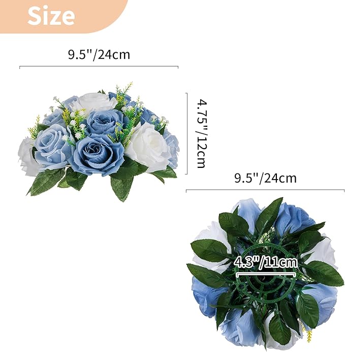 NUPTIO Flower Balls for Wedding Centerpieces - 6 Pcs 9.5 inch Diameter Fake Flower Ball Arrangement Bouquet Party Centerpieces for Tables - Dusty Blue Rose Bouquet Centerpiece Flowers for Table