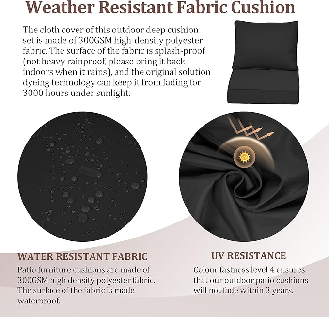 Waterproof Outdoor Chair Cushion Set of 4, 19x19x4 IN Deep Seat Patio Cushions with Fade Resistant Removable Cover,Outdoor Cushions for Patio Furniture with Ties&Handle for Chair Sofa Couch,Black