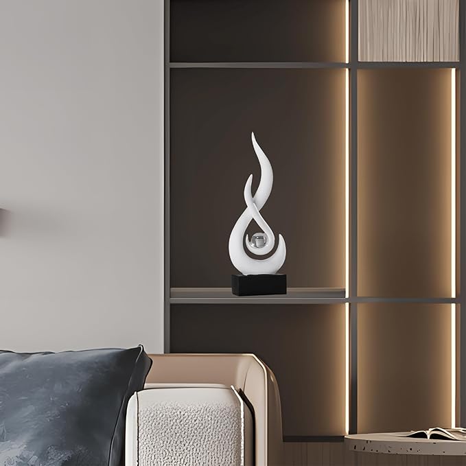 FJS White Decor Modern Flame Statue Home Decorations for Living Room, 11.8" H Resin Sculptures Home Décor Accents, Abstract Art Sculpture for Dining Room Office Coffee Table Centerpiece