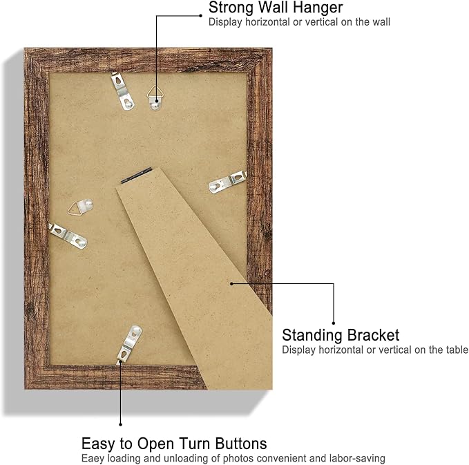 6x9 Picture Frame Set of 2, Made of Real Glass and Rustic Brown Wooden Frame - 6 by 9 Photo for Wall or Tabletop Display
