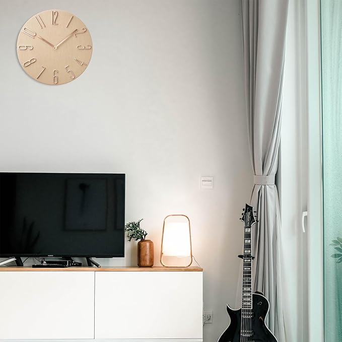 Faupugh 12 inch Silent Wall Clock, Battery Powered Wall Clock Decoration Clock, Suitable for Home, Office, School, Kitchen, Bedroom, Living Room (Beige)