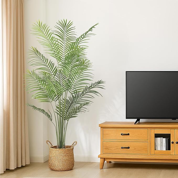 Artificial Palm Tree 6ft Tall Fake Palm Tree Indoor Decor Faux Tropical Areca Floor Plant in Pot, Artificial Silk Plant for Home Office Living Room Decor Indoor