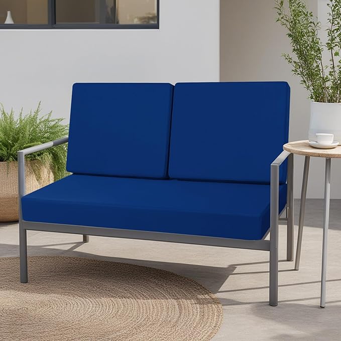 idee-home Outdoor Loveseat Cushions, Waterproof Patio Loveseat Cushion, Outside Couch Hampton Bay Deep Seat Cushion Replacement Set, Patio Love Seat Sofa Cushions for Furniture, 46" x 26" Navy Blue