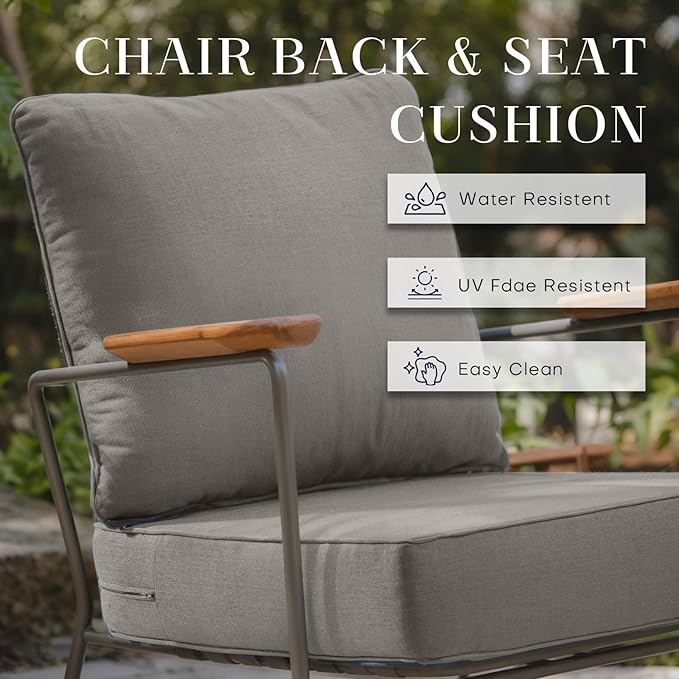 Patio Cushions for Outdoor Furniture - 24×24 Inches High Back and Deep Seating Outdoor Cushion for Patio Chairs Sofa Couch Loveseat Water Resistant(Grey/2 Set/No Button)