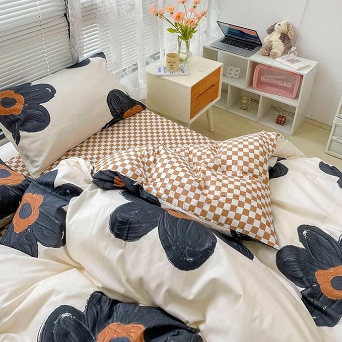 Pureant Botanical Comforter Sets California King Black and White Floral Bedding Comforters Cotton Boho Black Flowers Quilts Cal King Large Floral Quilt Comforters Adults Bohemian Rustic Bedding Soft