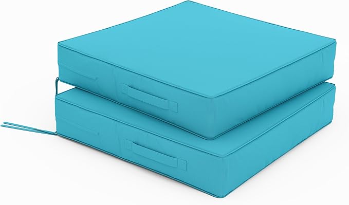 Patio Chair Cushions 22 X 22 X 4 Inch Waterproof Outdoor Seat Cushions for Patio Furniture, Outdoor Sofa Couch Pads with Ties & Handle, Set of 2, Lake Blue