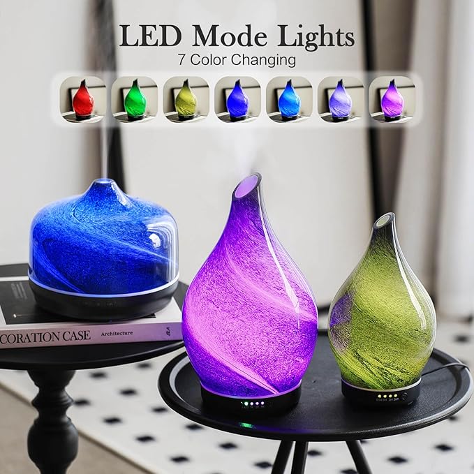 Porseme 150ml Essential Oil Diffuser Glass Color Changing Aroma Air Diffusers Aromatherapy Ultrasonic Cool Mist Humidifier 6 Running Hours Waterless Auto-Off for Sleeping Yoga Office Spa (Obsidian)
