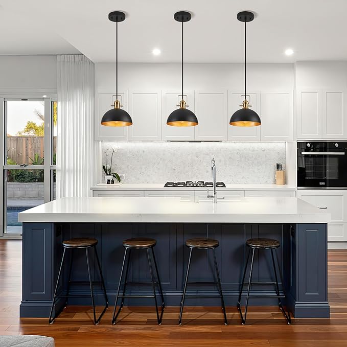12 Inch Pendant Lights for Kitchen Island Matte Blacks Farmhouse Pendant Light fixtures Adjustable Height Dome Hanging Light for Dinning Room Bedroom Hallway,2 Packs
