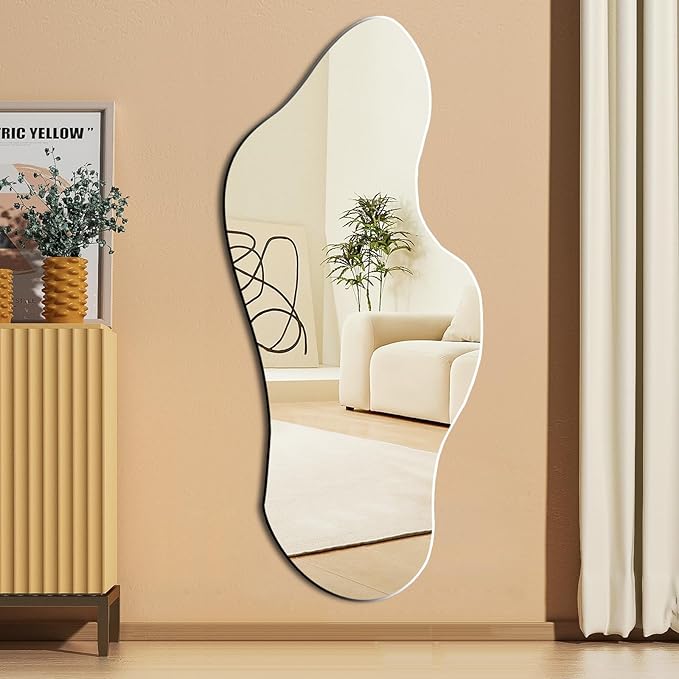 Irregular Wall Mirror, Asymmetrical Wall Mounted Mirror 19.6 x 47 Inch, Large Decorative Shaped Mirror for Living Room, Bedroom, Entryway, Cloud Shape