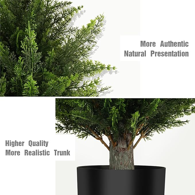 4FT Artificial Cedar Topiary Trees (2 Pack) - UV Resistant Fake Evergreen Shrubs with Extra Dense Foliage, Realistic Potted Faux Plants for Front Porch & Garden Decor