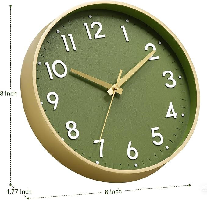 Mosewa Wall Clock 8 Inch, Battery Operated Silent Non-Ticking Modern Analog Clock Decorative for Kitchen, Bedroom, Office, Living Room(Gold)