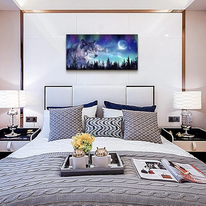 MHARTK66 Canvas Wall Art For Living Room Large Decor Paintings Bedroom Modern Family Decorations Office Abstract Aurora Scenery Wolf Pictures Artwork Posters Home Decoration