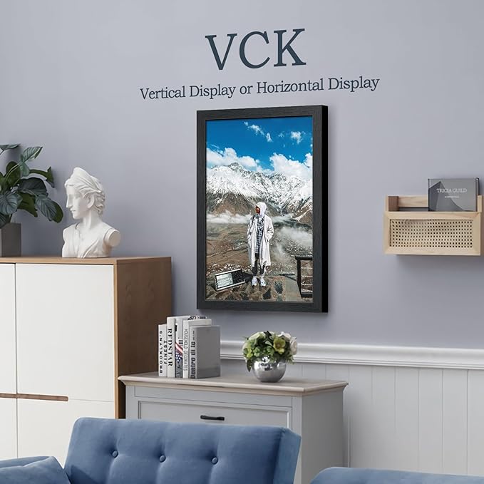 VCK 14x22 Picture Frame Set of 5, Black Solid Wood Poster Frames, Textured Exclusive Wall Gallery Frame