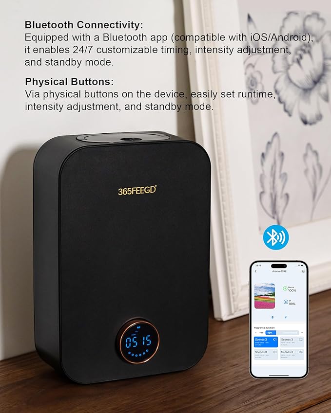 Home Diffuser|150ml Large Capacity Essential Oil Diffuser|Smart Bluetooth Controlled Pure Essential Oil Diffuser|24/7 Customizable Settings (Black)