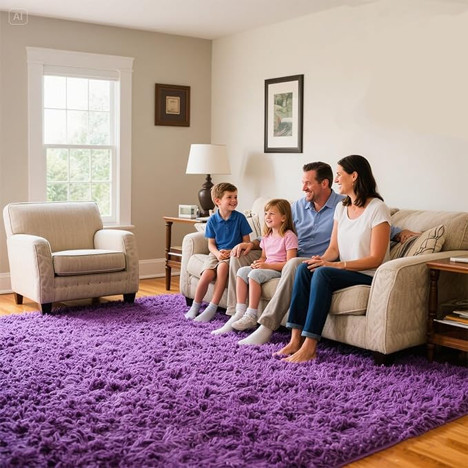 Purple Area Rugs for Girls Bedroom Living Room, 8x10 Fluffy Fuzzy Shaggy Carpet for Kids Playroom Nursery, Thick Soft Plush Mat for Kids Baby Boys Teen Dorm Home Decor Aesthetic