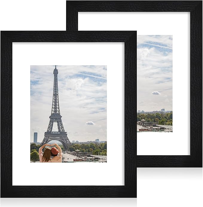 11x14 Picture Frame Set of 2, Made of Made of Glass and Rustic Black Wooden Frame, Display 8x10 Pictures with Mat or 11 x 14 Posters without Mat for Wall Mounting, Gallery Photo Frames