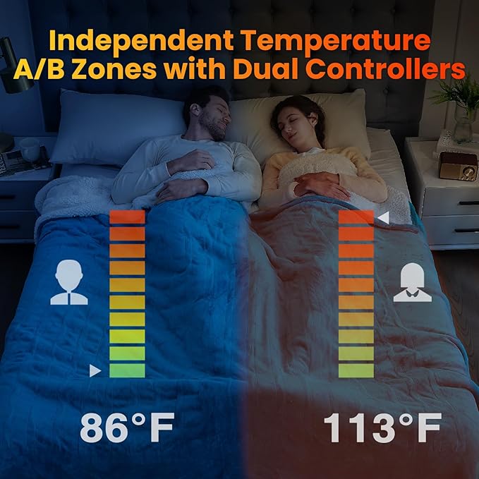 WOOMER Electric Heated Blanket King Size, Soft Flannel Fast Heating Blanket, Teal Color, 90"x 100", 10 Heating Levels & 0.5-12H Auto Off, Over-Heat Protection
