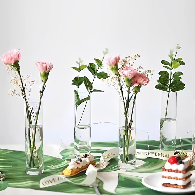 JMIATRY Glass Cylinder Bud Vases Set of 12, Clear Cylinder Vases for Centerpieces Diameter 2 Inch, Height 8 Inch Tall Glass Flower Bud Vase in Bulk for Home Party Decoration