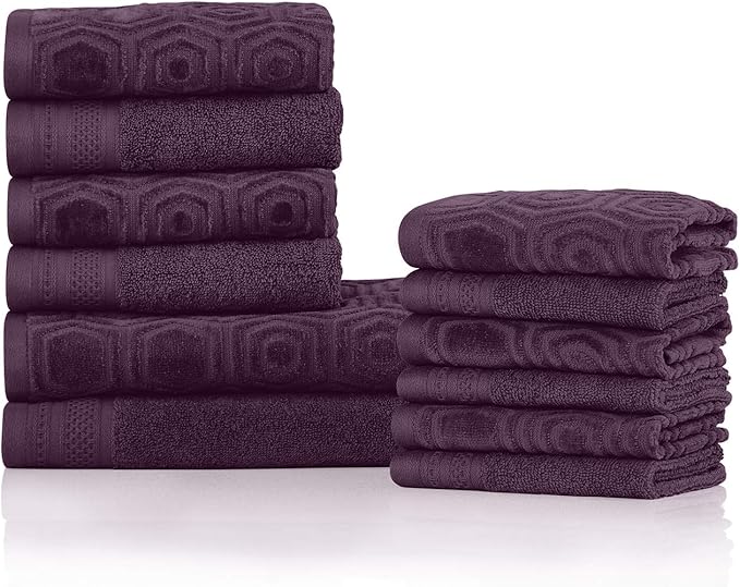 Superior Honeycomb 100% Cotton 500 GSM 12 Piece Bath Towel Set, 6 Washcloths, 4 Hand, 2 Bath Towels, Ideal for Bathroom, Kitchen or Beach, Quick Dry, Jacquard and Solid, Mid-Weight, Black