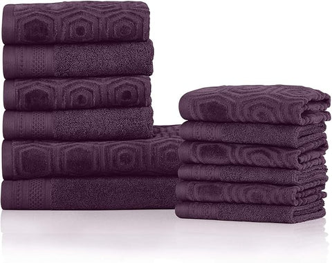 Superior Honeycomb 100% Cotton 500 GSM 12 Piece Bath Towel Set, 6 Washcloths, 4 Hand, 2 Bath Towels, Ideal for Bathroom, Kitchen or Beach, Quick Dry, Jacquard and Solid, Mid-Weight, Black