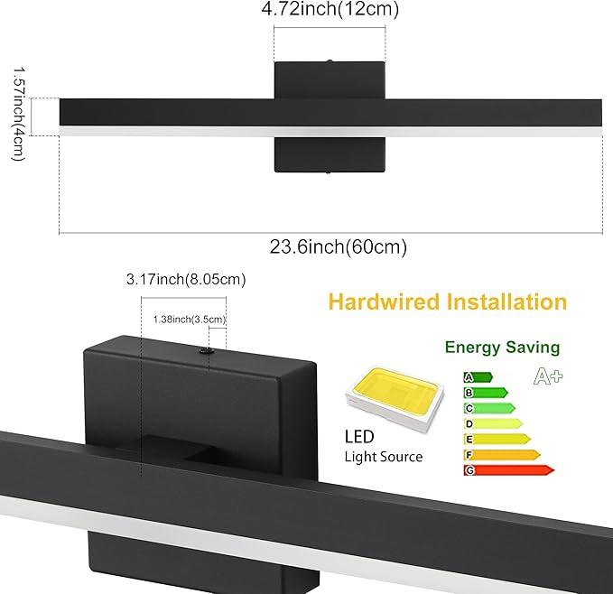 Black Bathroom Vanity Light 23.6 inch, 14W Dimmable 5CCT LED Modern Bathroom Light Fixture Over Mirror - ETL Certificated