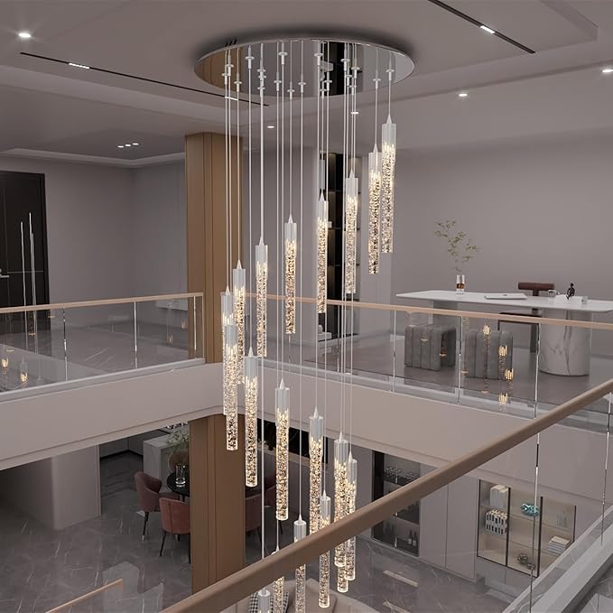 Flashing God High Ceiling Chandelier for Foyer Long Chandeliers for High Ceilings Hanging Light Fixtures for Staircase Entryway Living Room