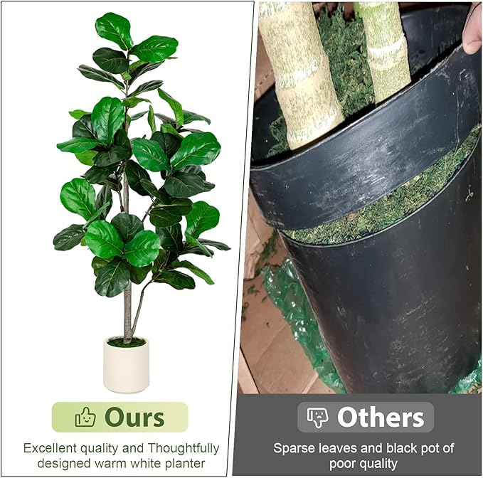 6FT Faux Fiddle Leaf Fig Tree with 7 inch White Planter Pot, Artificial Floor Plant, Indoor and Outdoor Fake Plants for Home Office Decor