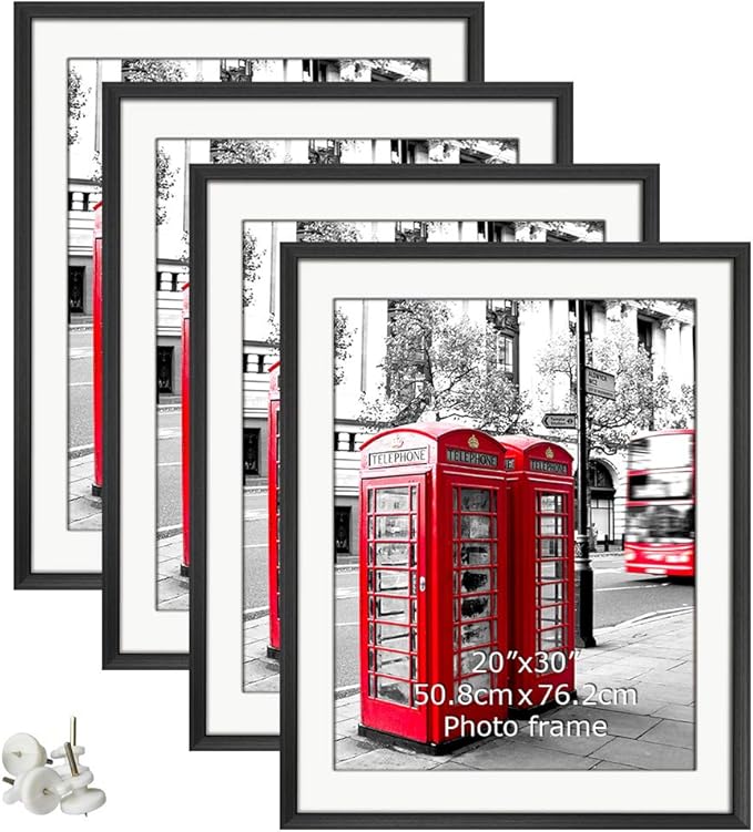 Giftgarden Black 24x36 Frames Matted to 20x30 Picture, Display 36x24 Inch Arts Without Mat, 20 x 30 Inch Prints with Mat, Set of 4