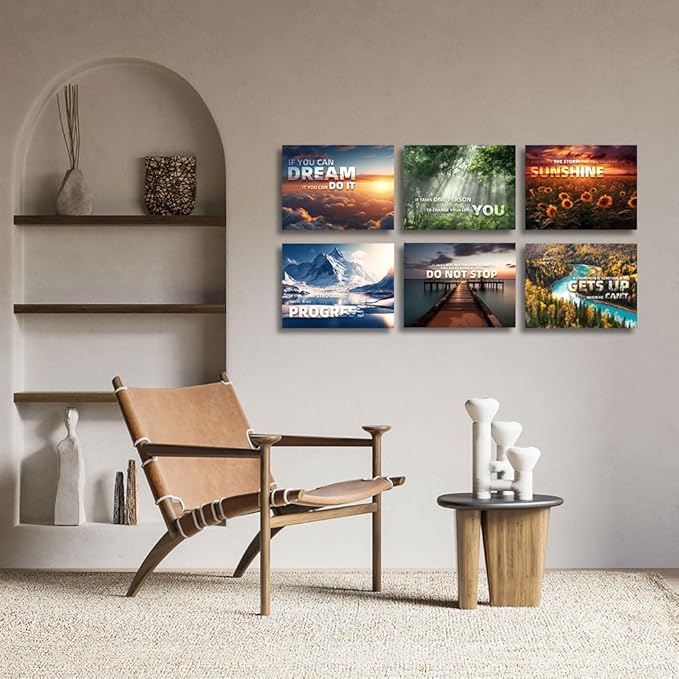 Inspirational Quotes Wall Art,Motivational Wall Art Decoration Painting, landscape Canvas Wall Art， Suitable for Library, Office， Living Room,Home Deco,Tabletop/Hanging,| 6-pack(29 x 38 cm) framed 3
